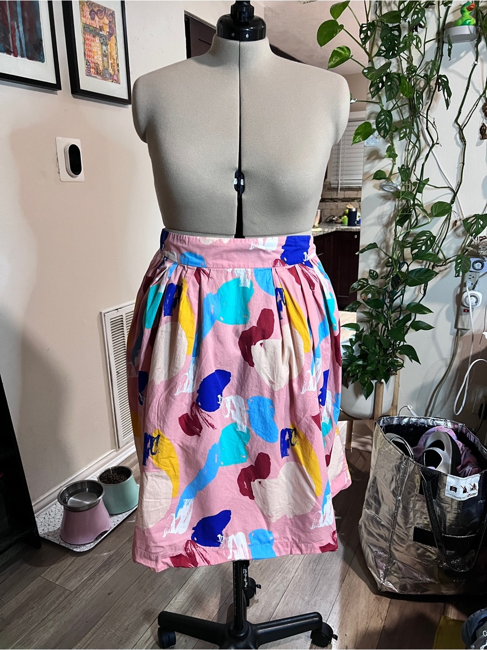 Abstract Multicolor Pink A-Line Skirt